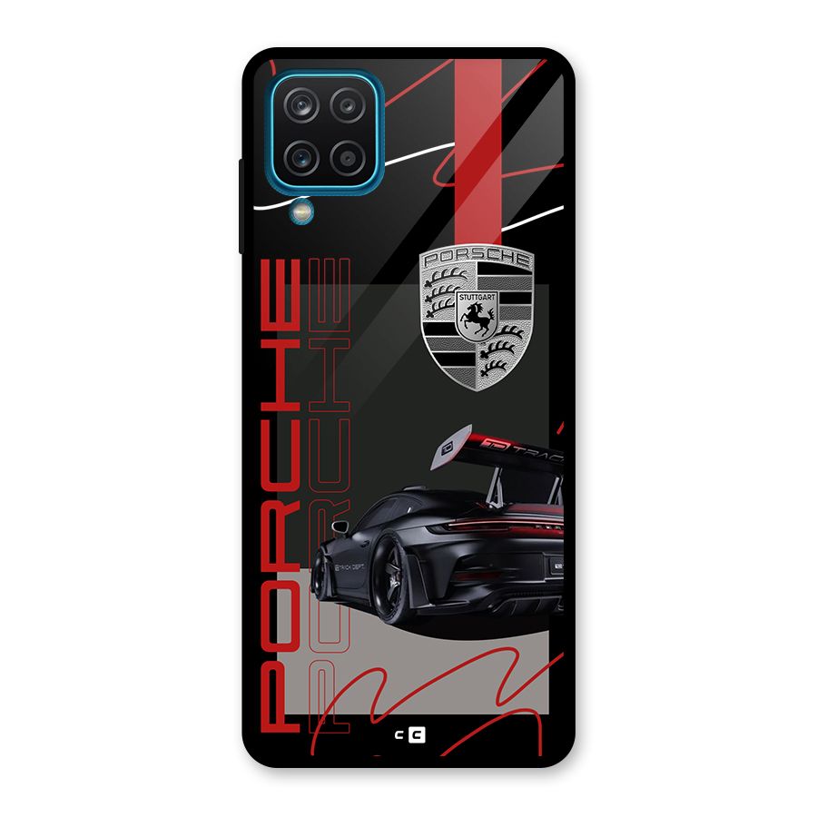 Classy Black Supercar Glass Back Case for Galaxy A12