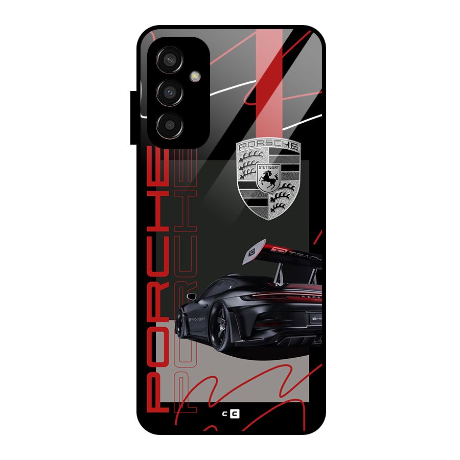 Classy Black Supercar Glass Back Case for Galaxy F13