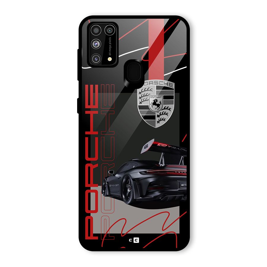 Classy Black Supercar Glass Back Case for Galaxy F41