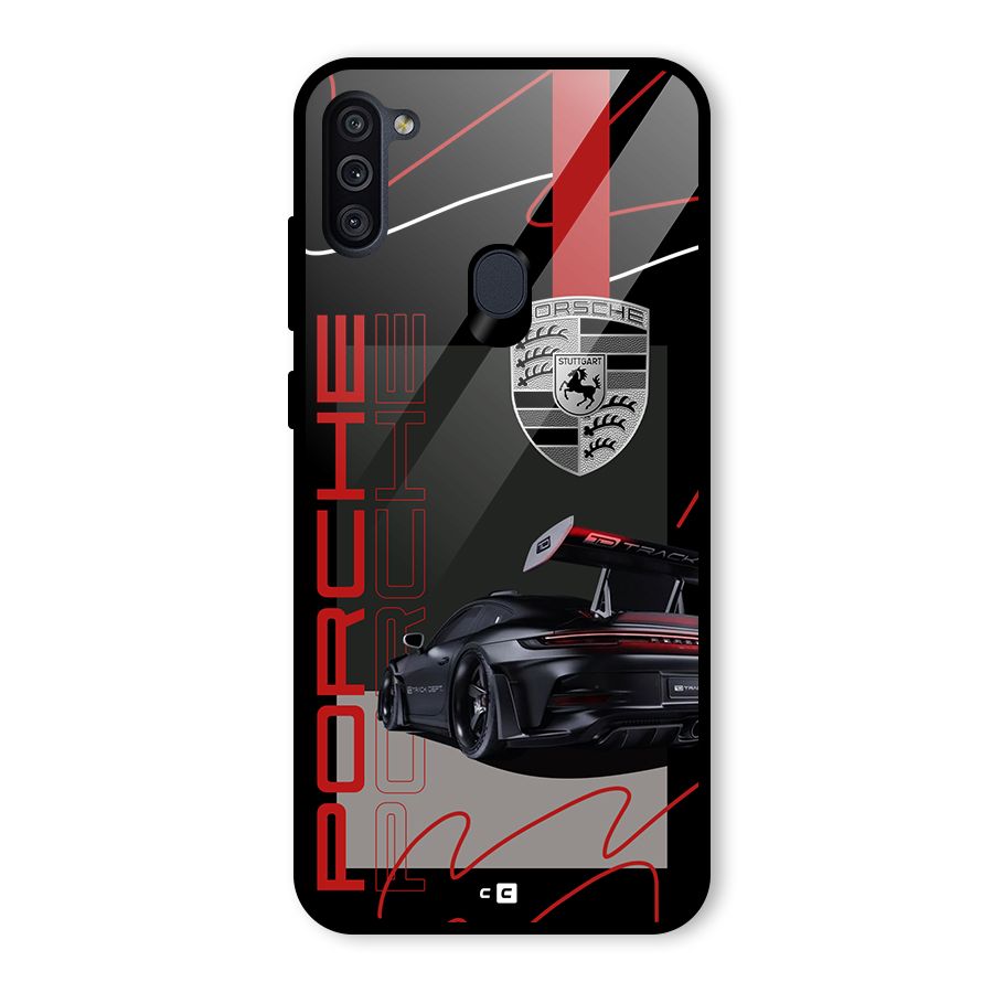 Classy Black Supercar Glass Back Case for Galaxy M11
