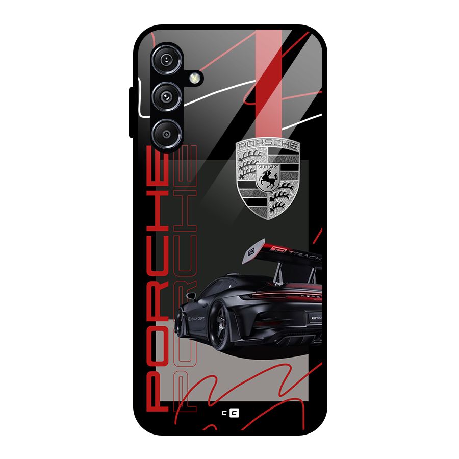 Classy Black Supercar Glass Back Case for Galaxy M34 5G