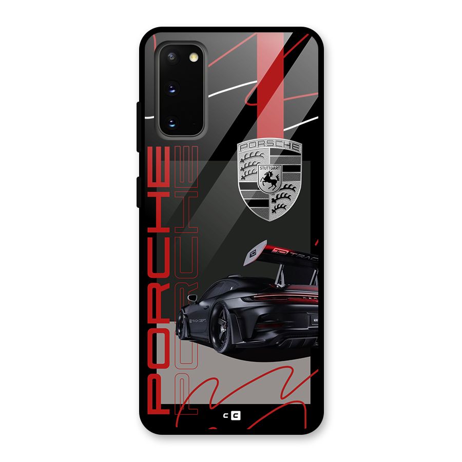 Classy Black Supercar Glass Back Case for Galaxy S20