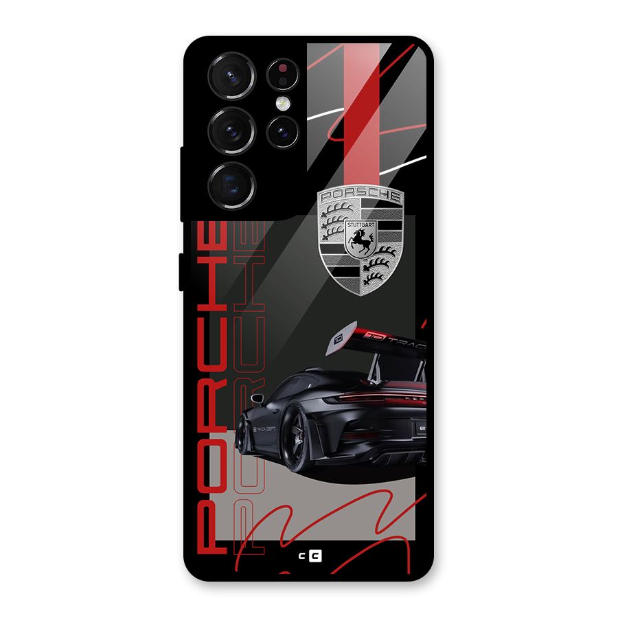 Classy Black Supercar Glass Back Case for Galaxy S21 Ultra 5G