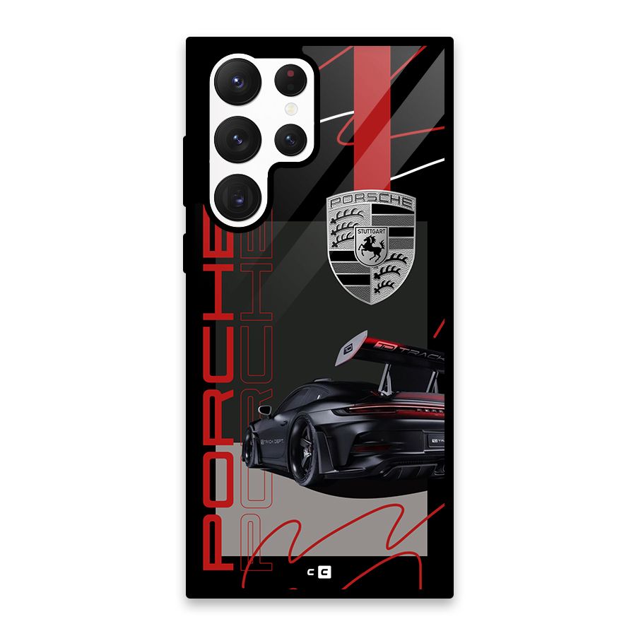 Classy Black Supercar Glass Back Case for Galaxy S22 Ultra 5G
