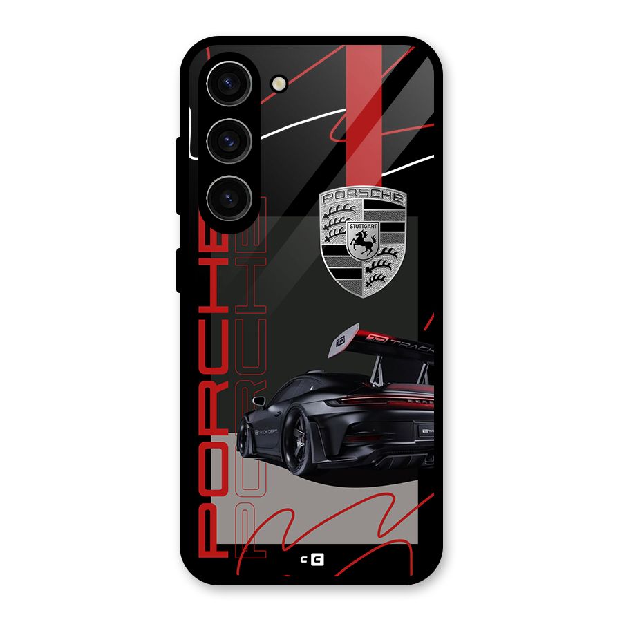 Classy Black Supercar Glass Back Case for Galaxy S23