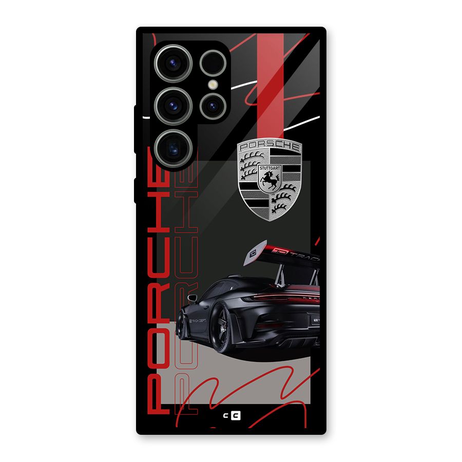 Classy Black Supercar Glass Back Case for Galaxy S23 Ultra