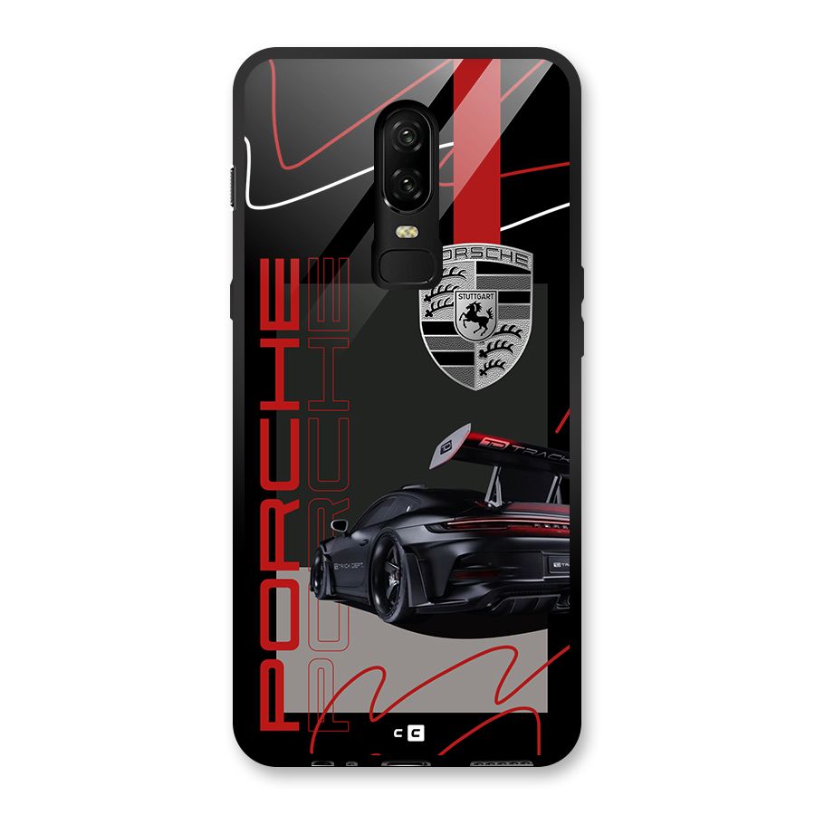Classy Black Supercar Glass Back Case for OnePlus 6