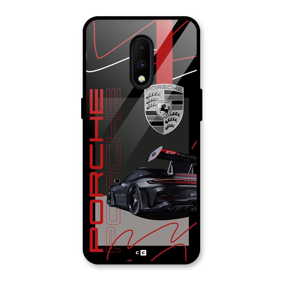Classy Black Supercar Glass Back Case for OnePlus 7