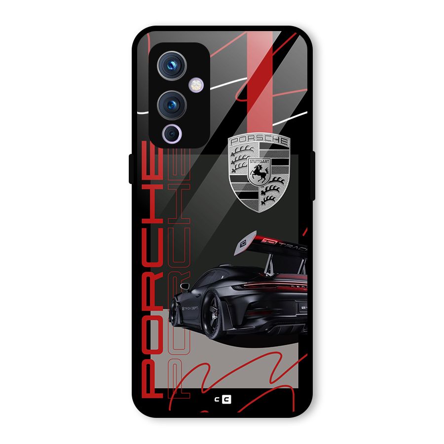 Classy Black Supercar Glass Back Case for OnePlus 9