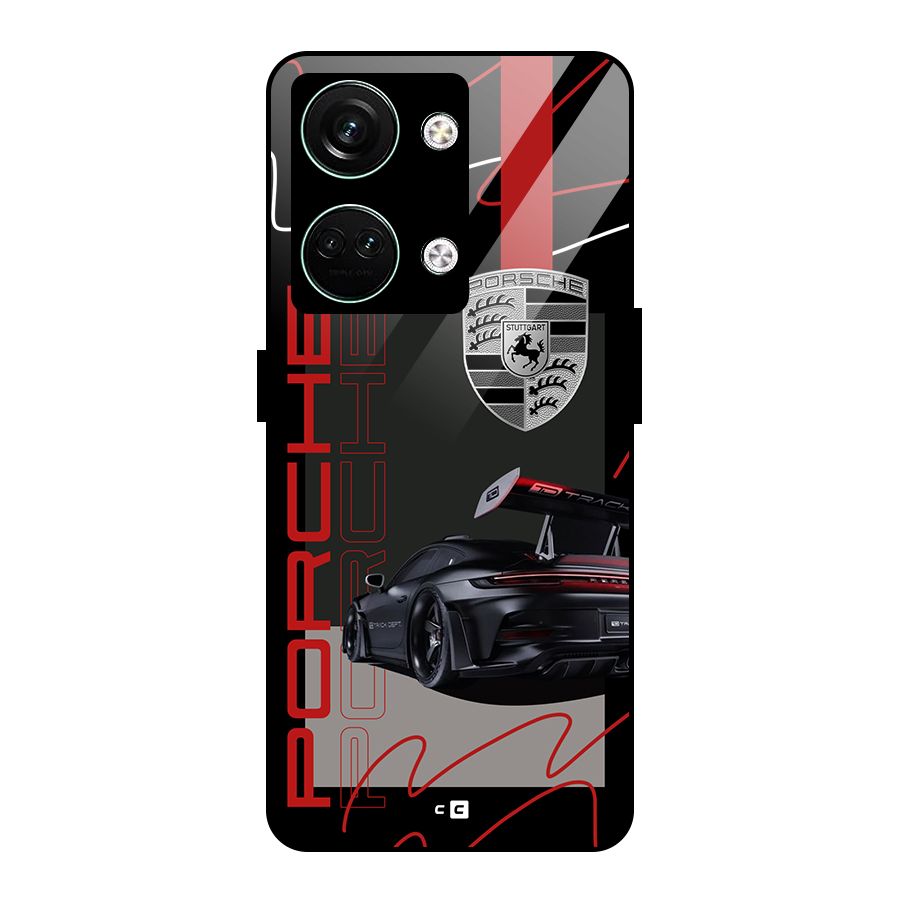 Classy Black Supercar Glass Back Case for Oneplus Nord 3
