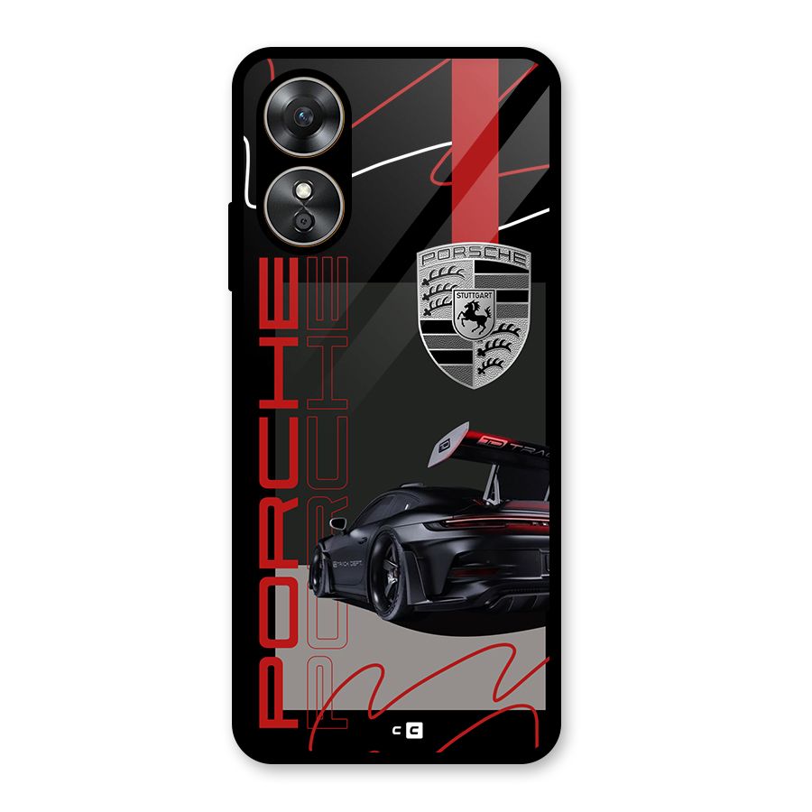 Classy Black Supercar Glass Back Case for Oppo A17