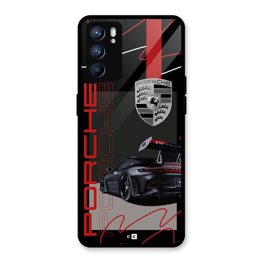Classy Black Supercar Glass Back Case for Oppo Reno6 5G