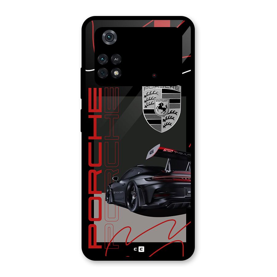 Classy Black Supercar Glass Back Case for Poco M4 Pro 4G