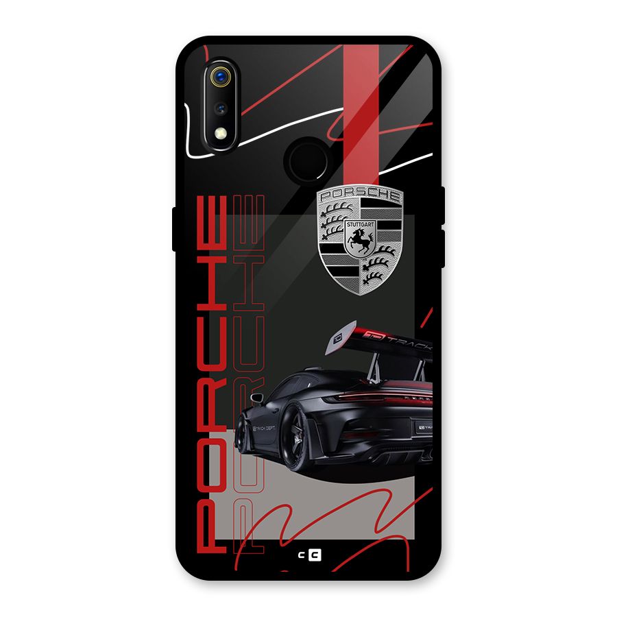 Classy Black Supercar Glass Back Case for Realme 3i