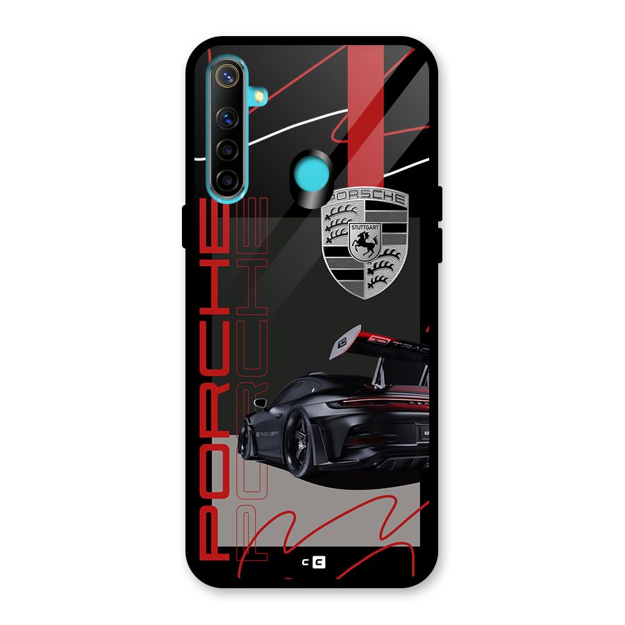 Classy Black Supercar Glass Back Case for Realme 5i