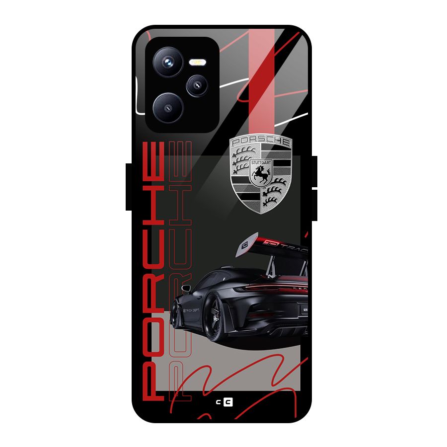 Classy Black Supercar Glass Back Case for Realme C35