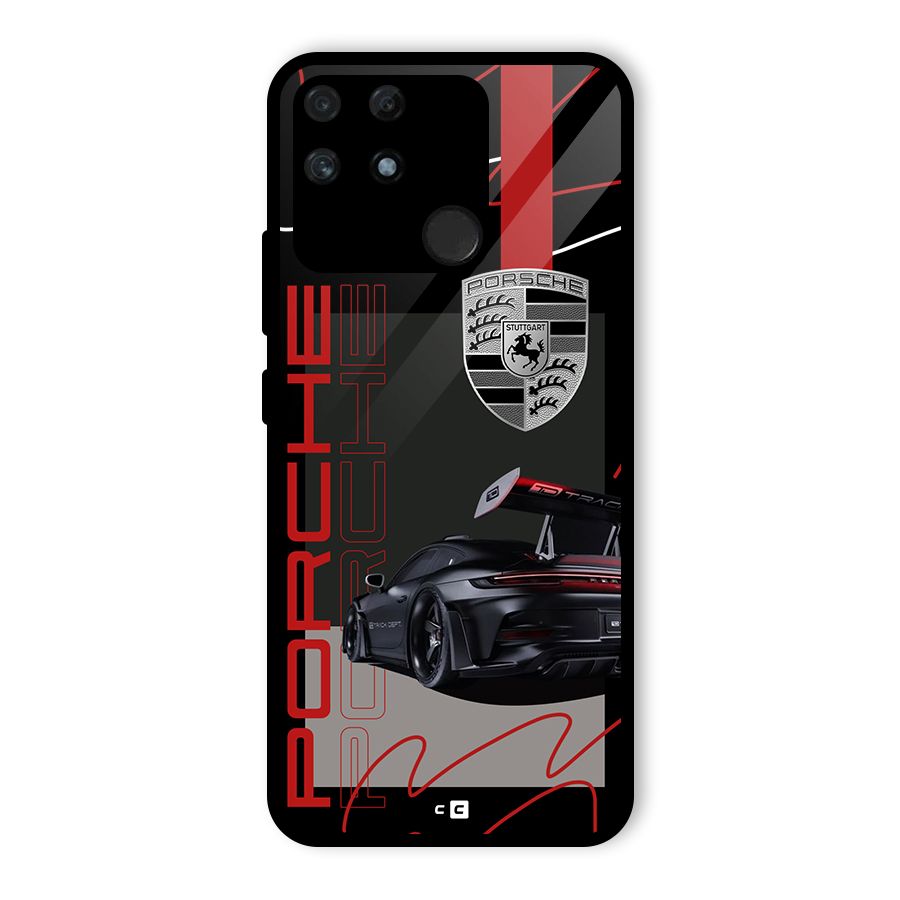 Classy Black Supercar Glass Back Case for Realme Narzo 50A