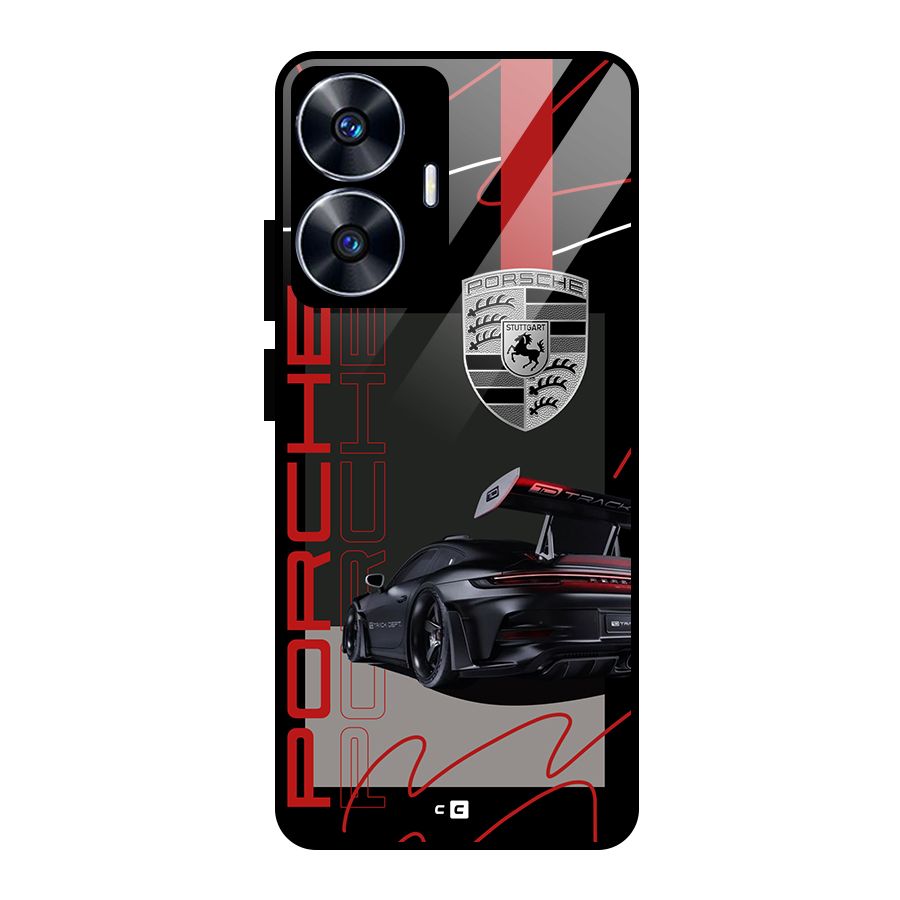 Classy Black Supercar Glass Back Case for Realme Narzo N55