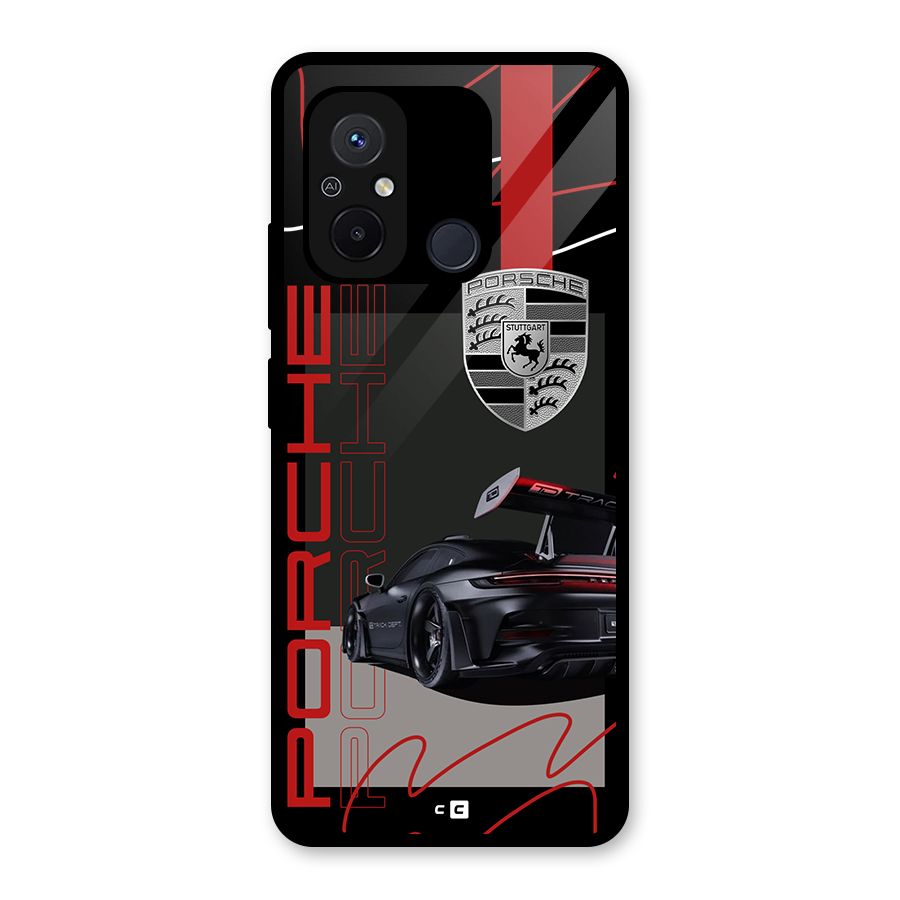 Classy Black Supercar Glass Back Case for Redmi 12C