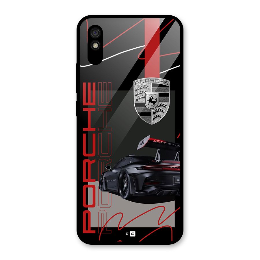 Classy Black Supercar Glass Back Case for Redmi 9i
