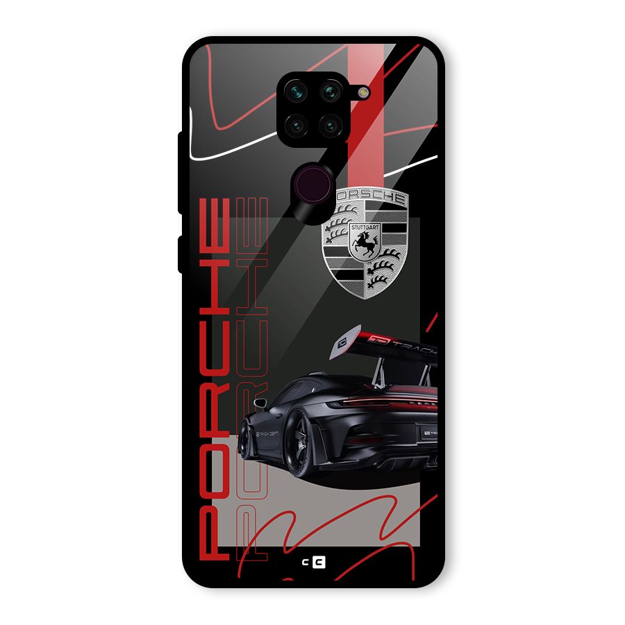 Classy Black Supercar Glass Back Case for Redmi Note 9