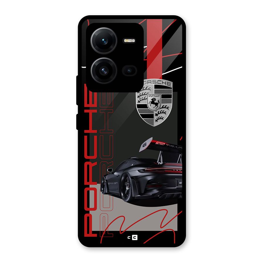 Classy Black Supercar Glass Back Case for Vivo V25