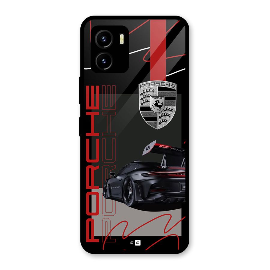 Classy Black Supercar Glass Back Case for Vivo Y15s