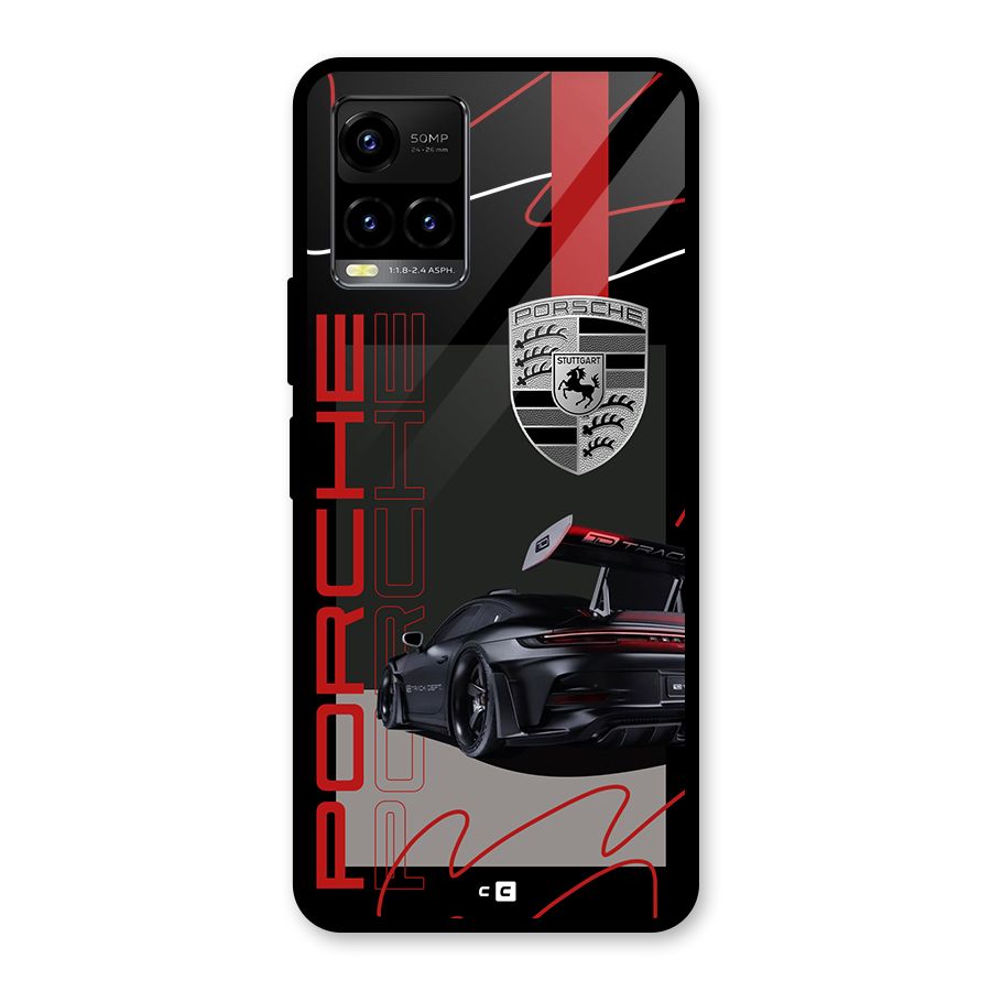 Classy Black Supercar Glass Back Case for Vivo Y21A