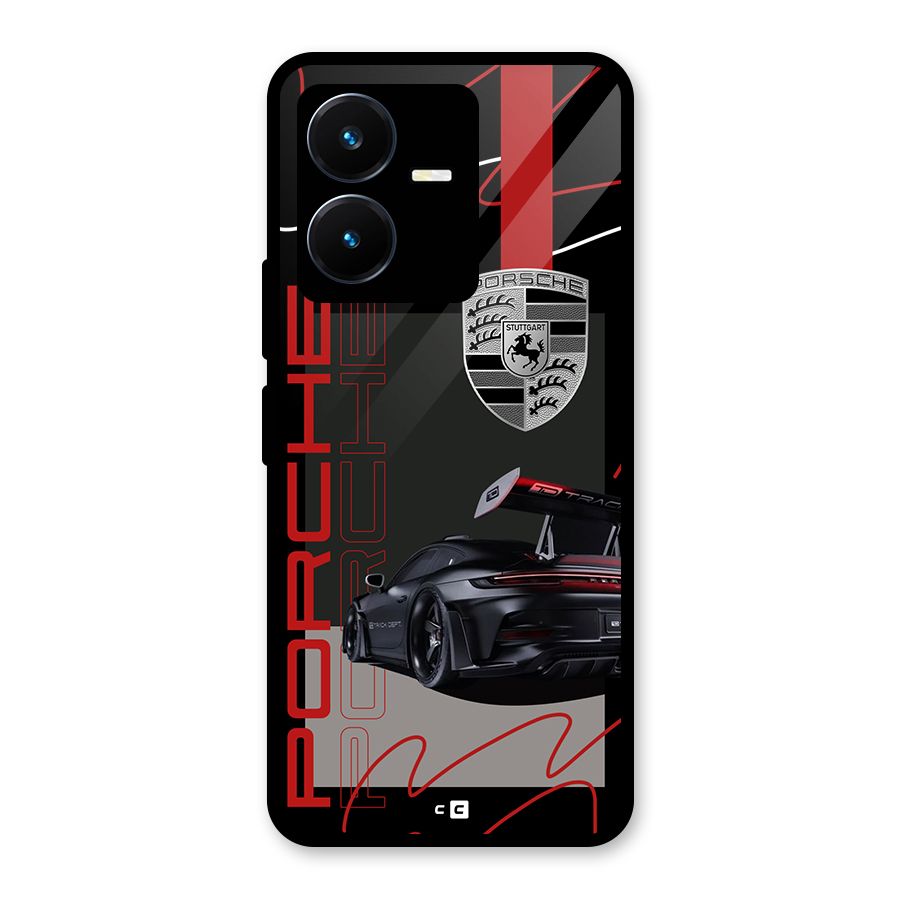Classy Black Supercar Glass Back Case for Vivo Y22s