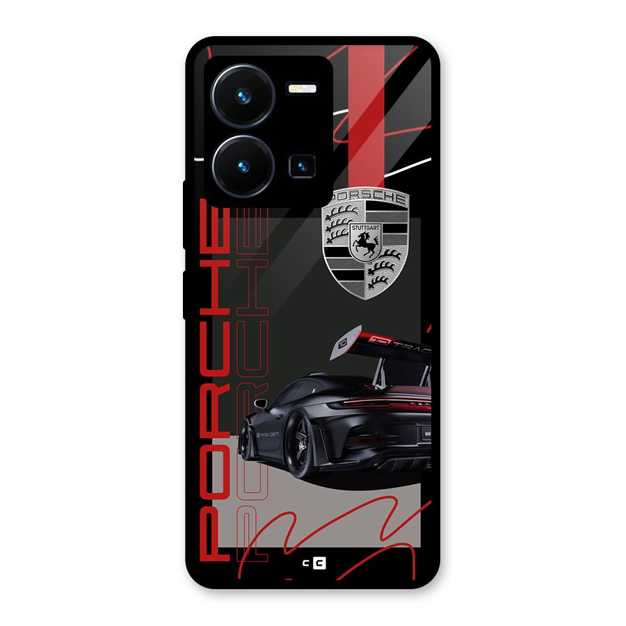 Classy Black Supercar Glass Back Case for Vivo Y35