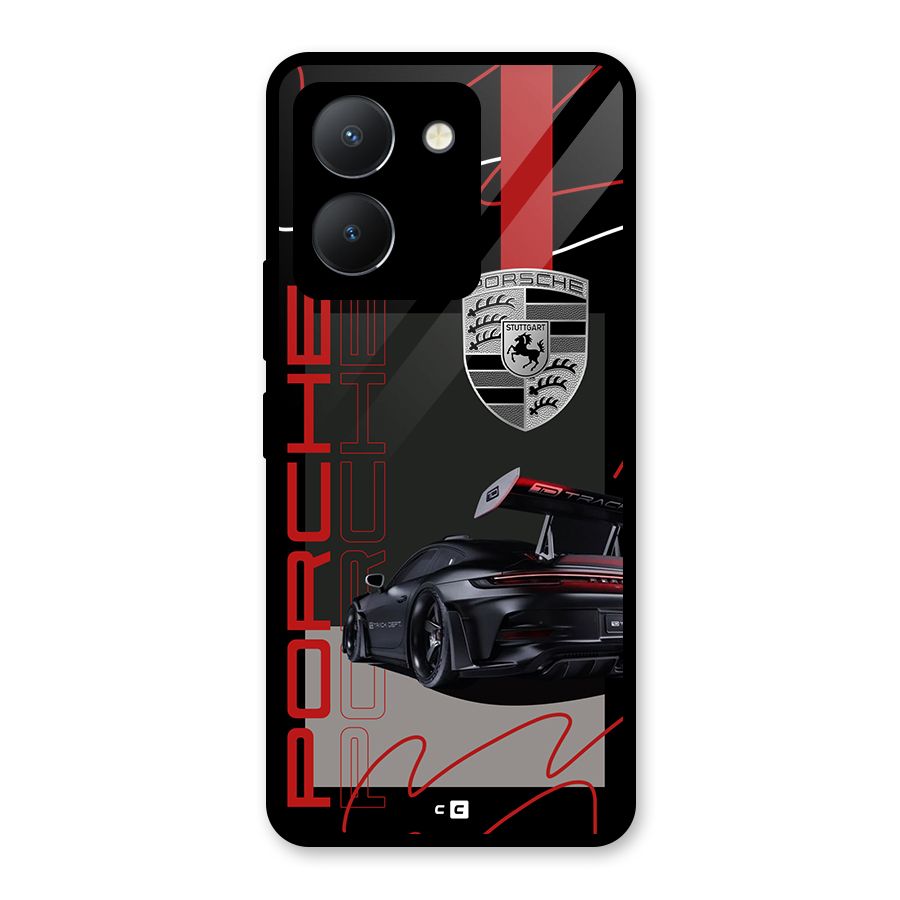 Classy Black Supercar Glass Back Case for Vivo Y36