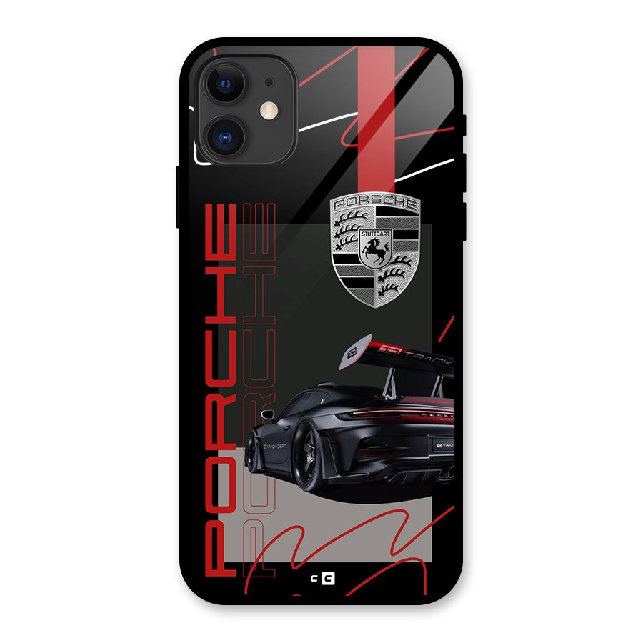 Classy Black Supercar Glass Back Case for iPhone 11
