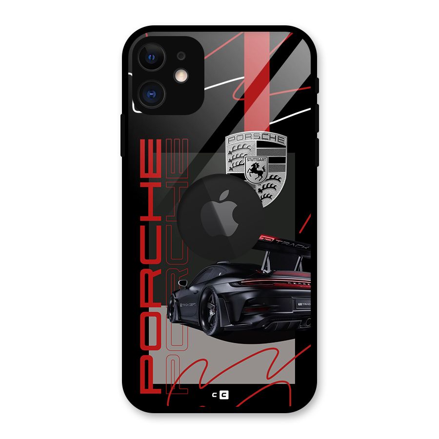Classy Black Supercar Glass Back Case for iPhone 11 Logo Cut