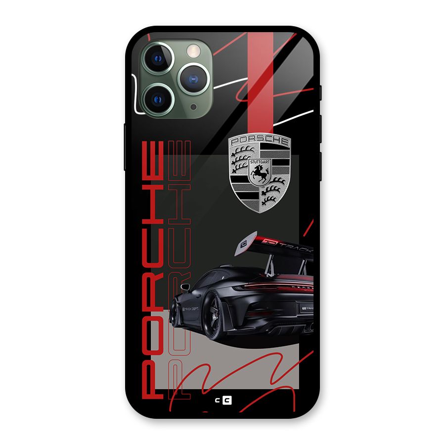 Classy Black Supercar Glass Back Case for iPhone 11 Pro
