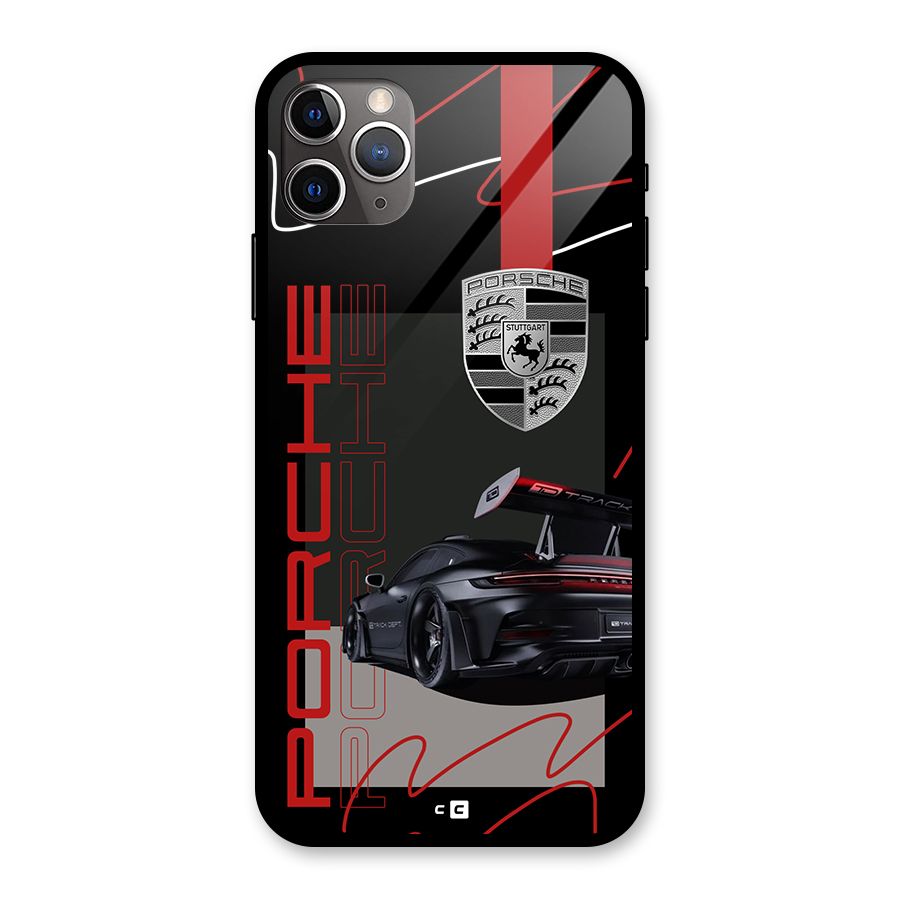 Classy Black Supercar Glass Back Case for iPhone 11 Pro Max