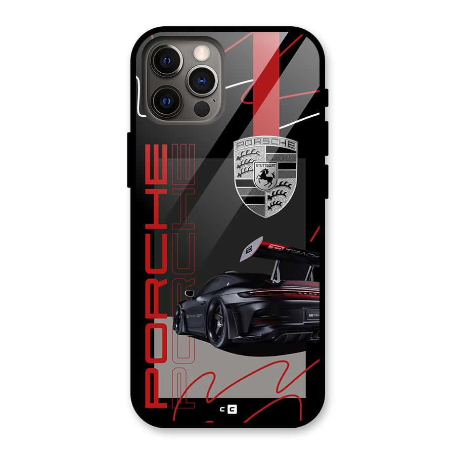 Classy Black Supercar Glass Back Case for iPhone 12 Pro
