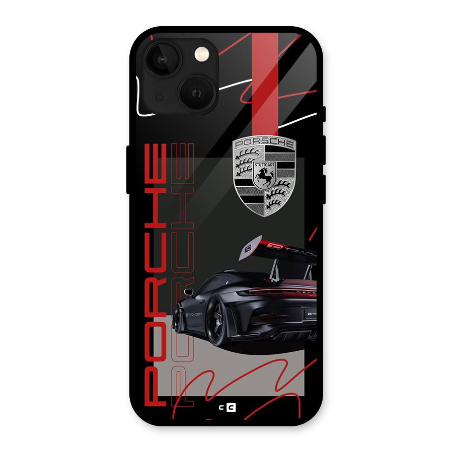 Classy Black Supercar Glass Back Case for iPhone 13