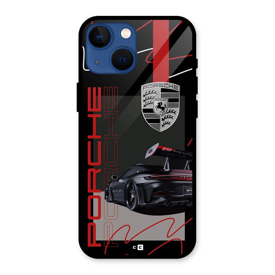 Classy Black Supercar Glass Back Case for iPhone 13 Mini