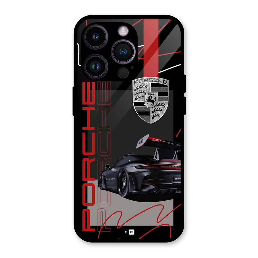 Classy Black Supercar Glass Back Case for iPhone 14 Pro