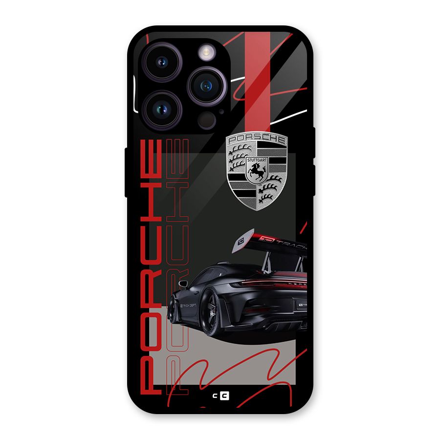 Classy Black Supercar Glass Back Case for iPhone 14 Pro Max
