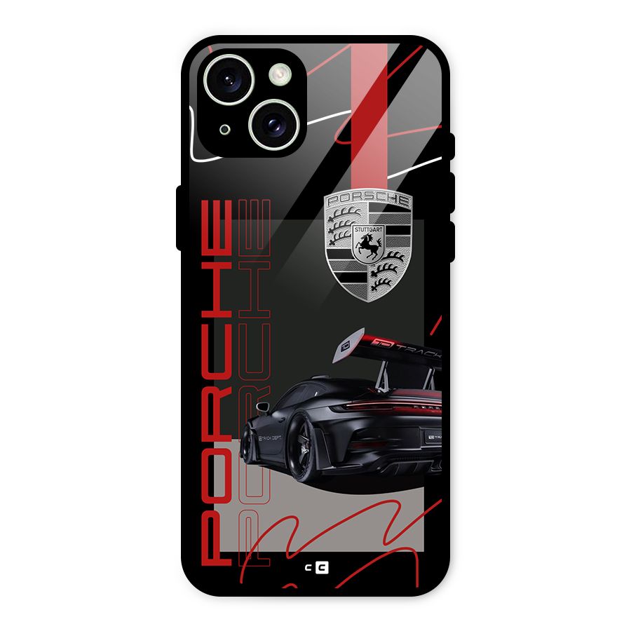 Classy Black Supercar Glass Back Case for iPhone 15 Plus