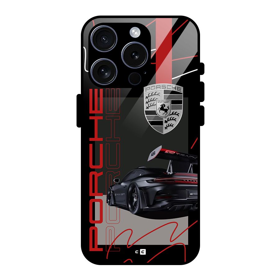 Classy Black Supercar Glass Back Case for iPhone 15 Pro