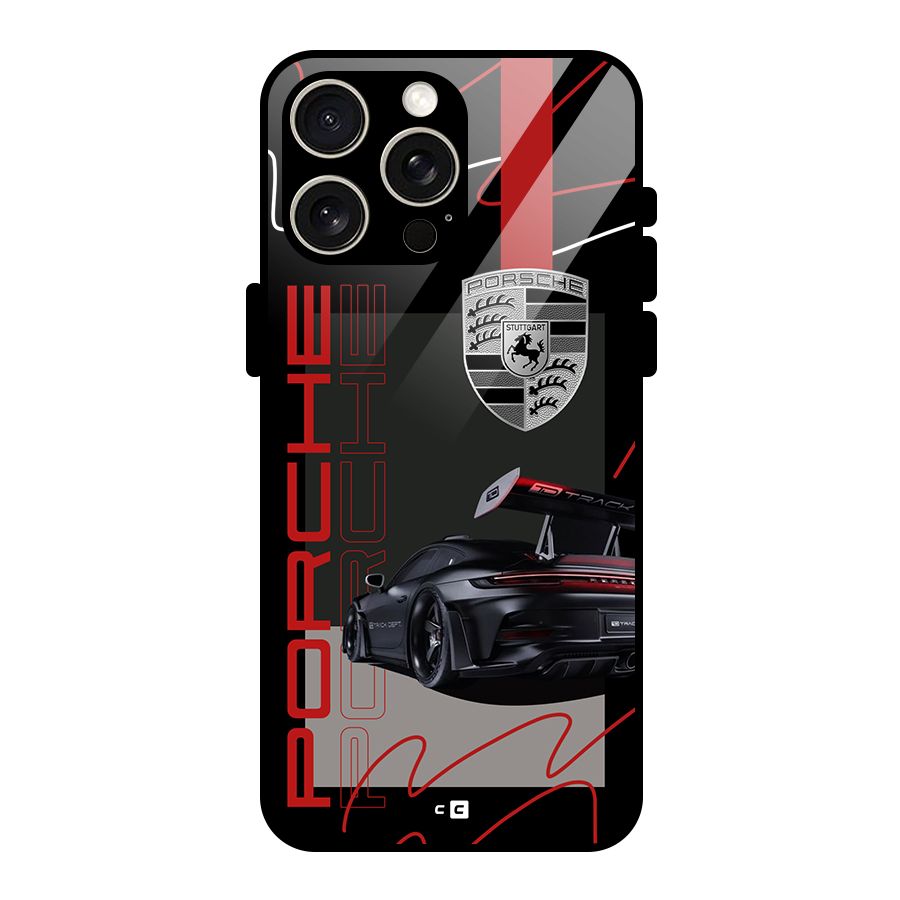 Classy Black Supercar Glass Back Case for iPhone 15 Pro Max