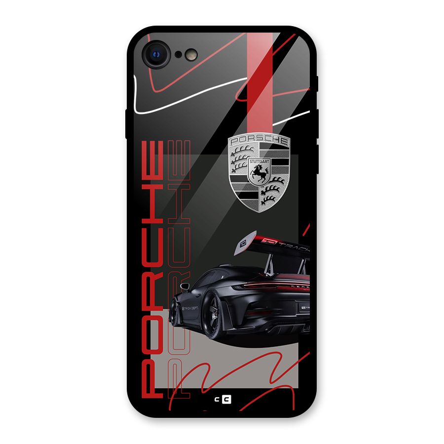 Classy Black Supercar Glass Back Case for iPhone 7