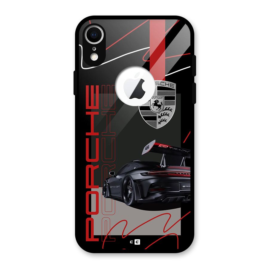 Classy Black Supercar Glass Back Case for iPhone XR Logo Cut