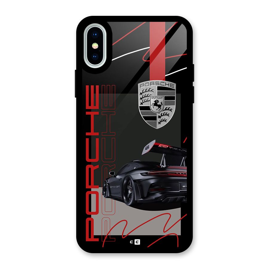 Classy Black Supercar Glass Back Case for iPhone XS