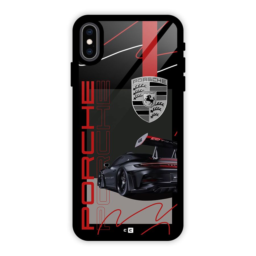 Classy Black Supercar Glass Back Case for iPhone XS Max