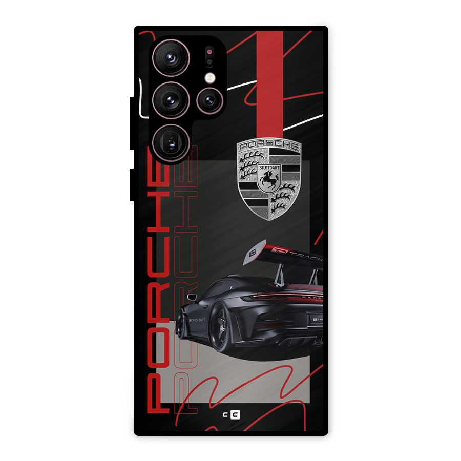 Classy Black Supercar Metal Back Case for Galaxy S22 Ultra 5G