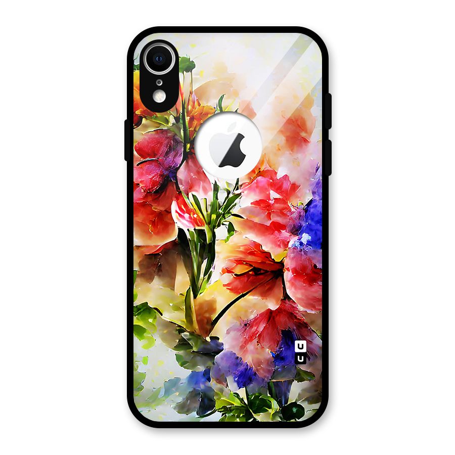 Colorful Flowers Fine Art Glass Back Case for iPhone XR Logo Cut
