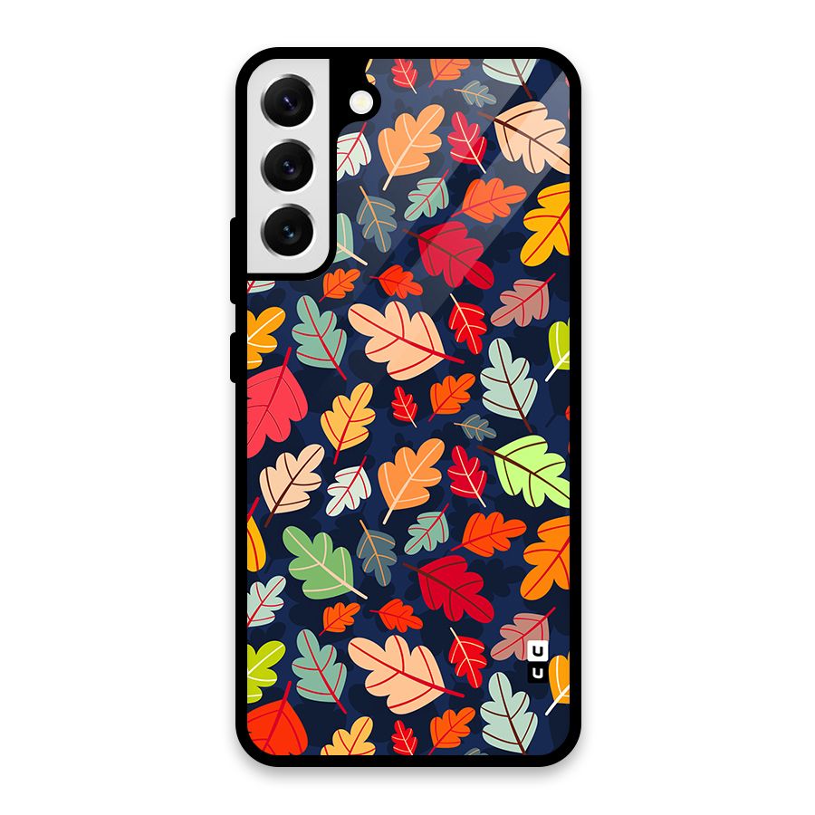 Colorful Leaves Beautiful Pattern Glass Back Case for Galaxy S22 Plus 5G